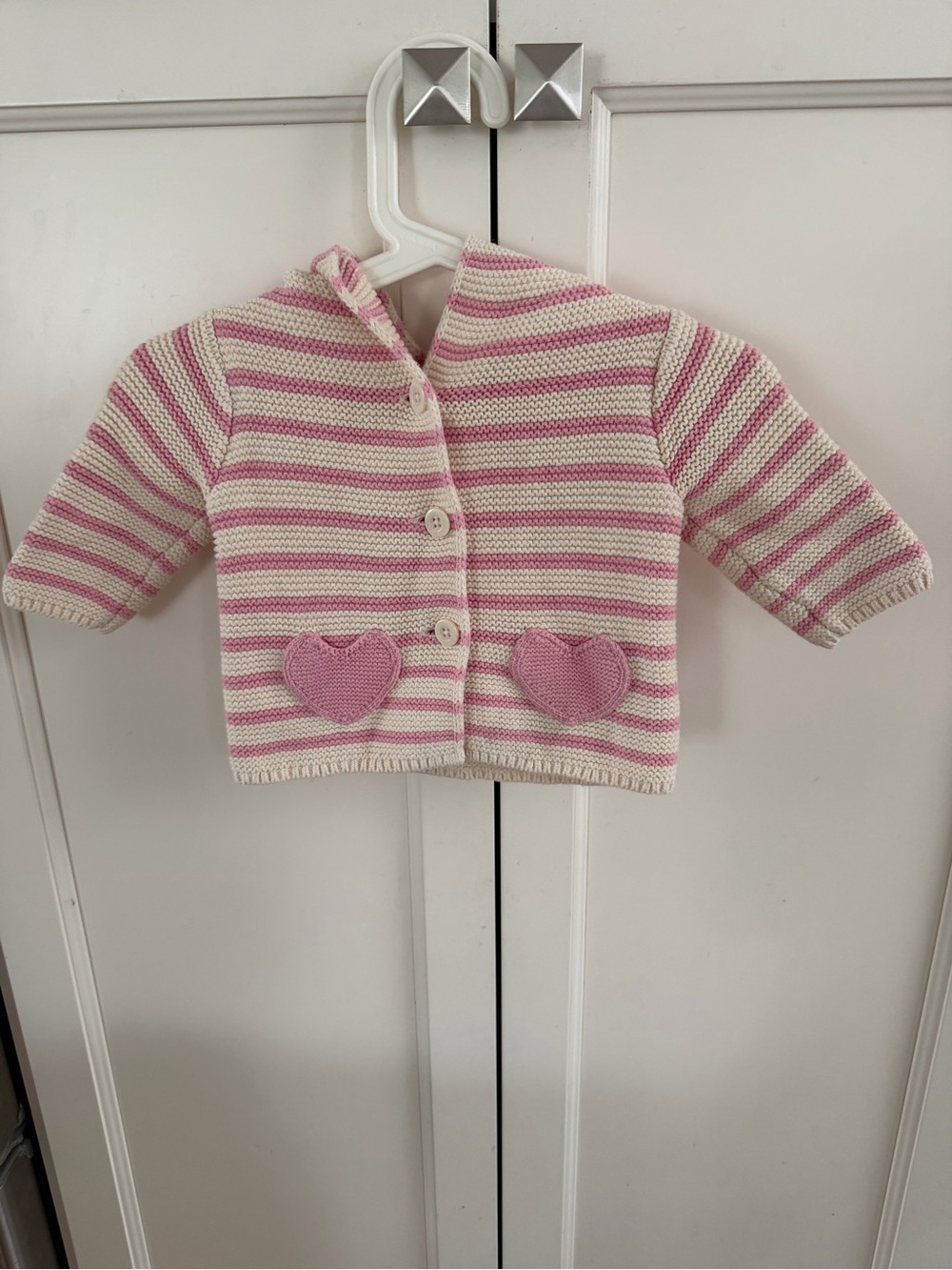 Baby gap 0-3m Knit Cardigan with Heart Pockets - Pink & Cream